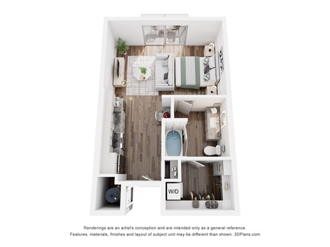 Floor plan for studio, 1 bath, 681 sqft